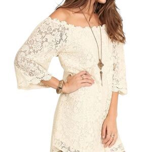Umgee Cream Off Shoulder Lace Mini Dress Size Large | NWT